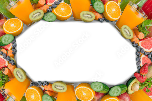 Fototapeta Naklejka Na Ścianę i Meble -  Frame with fruits and natural fruit juice on a transparent background