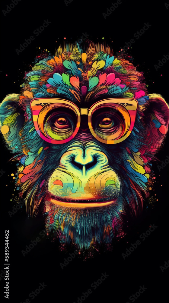 colorful Funky monkey with sunglasses