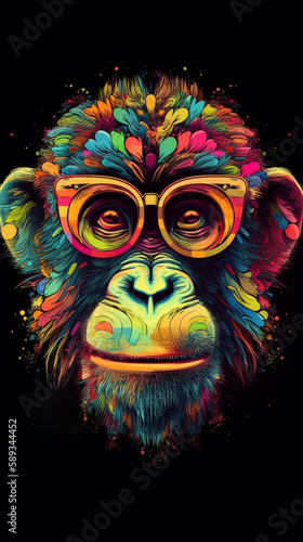 colorful Funky monkey with sunglasses