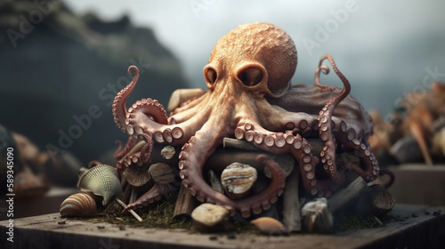 Human skull with octopus tentacles. Skull Octopus Tentacles Kraken Sea Monster Squid