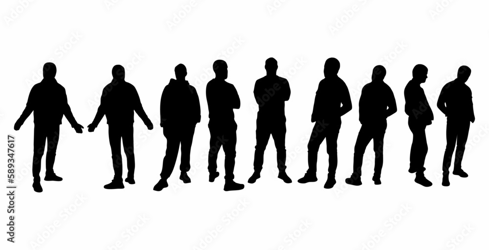 vector set of silhouettes of men standing in several different side slides and gestures vector set of silhouettes of men standing in several different side slides and gestures