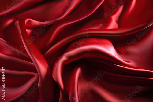 Soft and Luxurious Genuine Red Silk Satin Fabric Texture for Wallpaper Design, Generative AI