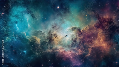 Vibrant Universe: Galaxy Nebula, Stars & Clouds Create a Cosmic Wallpaper Texture: Generative AI © AIGen