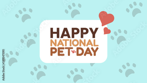 National Pet Day with Paw Pattern Background, Blue and Brown
