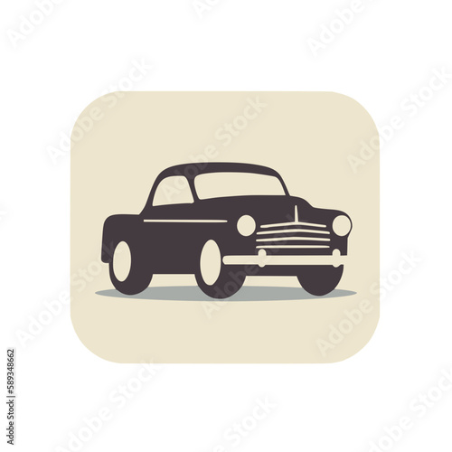 Flat minimalist rounded corner icon of a fictional vintage vehicle 
