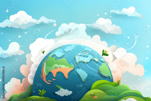 World Environment Day Background with Planet Earth  Fish and Clouds  Generative Ai