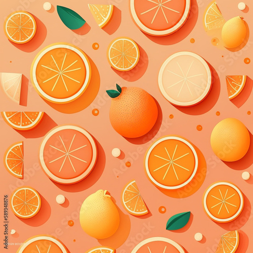 Ilustração de fundo pastel laranja padrão de fruta.