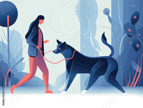 Walk in the Park: A Simple and Calming Illustration of Person and Dog
