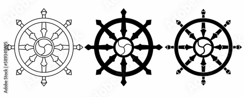 outline silhouette dharmachakra Symbol set isolated on white background photo