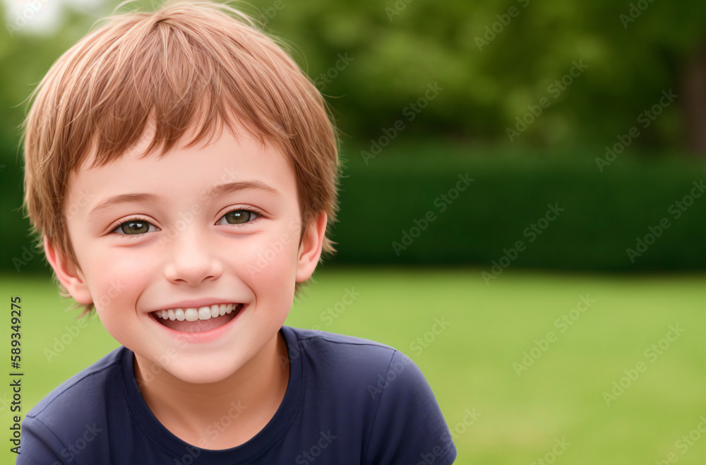 Little positive boy. Portrait of happy kid with smile on face. Generative AI. Little positive boy. Portrait of happy kid with smile on face. Generative AI.
