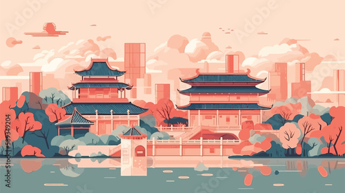 Pastel Beijing: A Flat and Minimalistic Vector Design of an Old City
