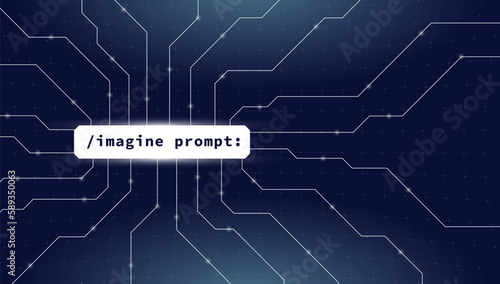 Code inscription imagine prompt. Imaginative digital illustration of artificial general intelligence technology powered by OpenAI. Vector eps banner design