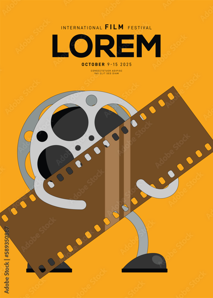Movie festival poster design template background with vintage film reel