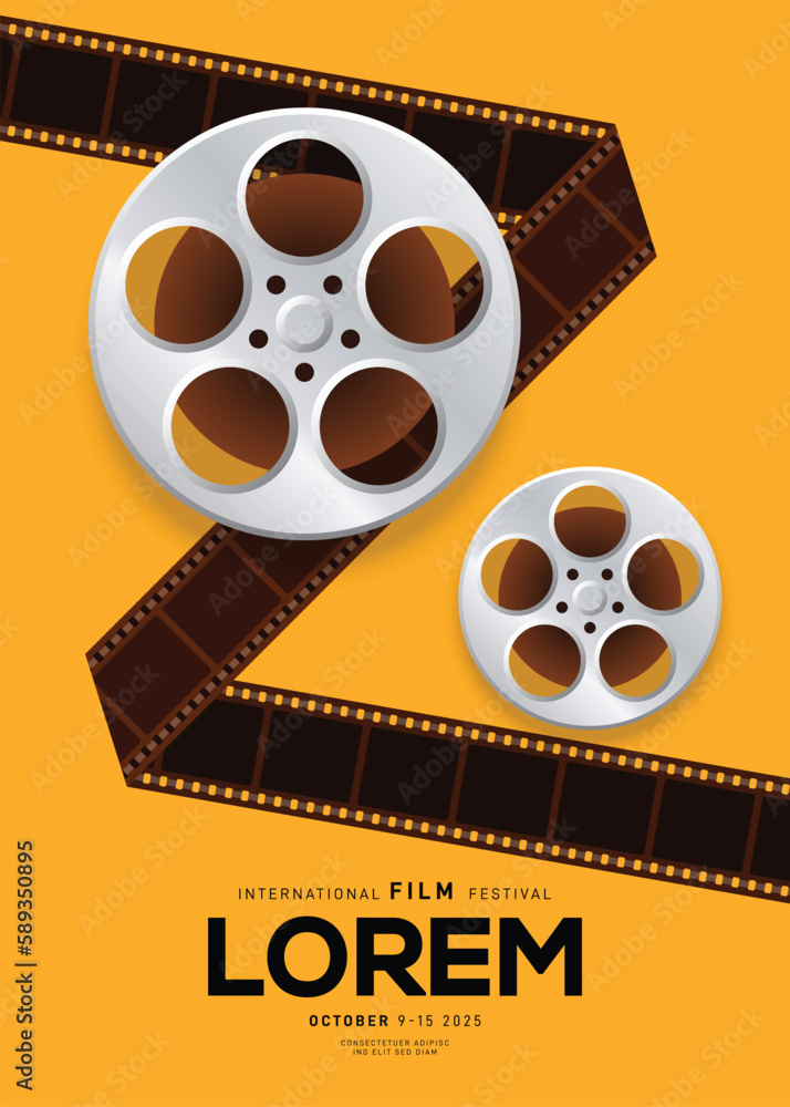 Movie festival poster design template background with vintage film reel.