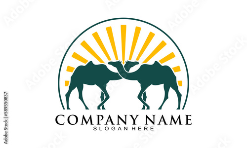 Twin camel with sun vector logo