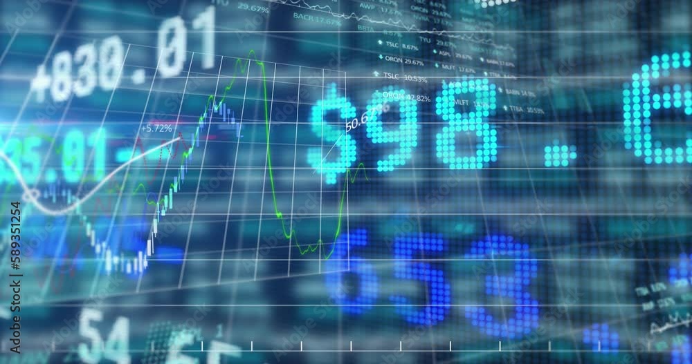 Animation of multiple graphs and trading boards against abstract background Animation of multiple graphs and trading boards against abstract background
