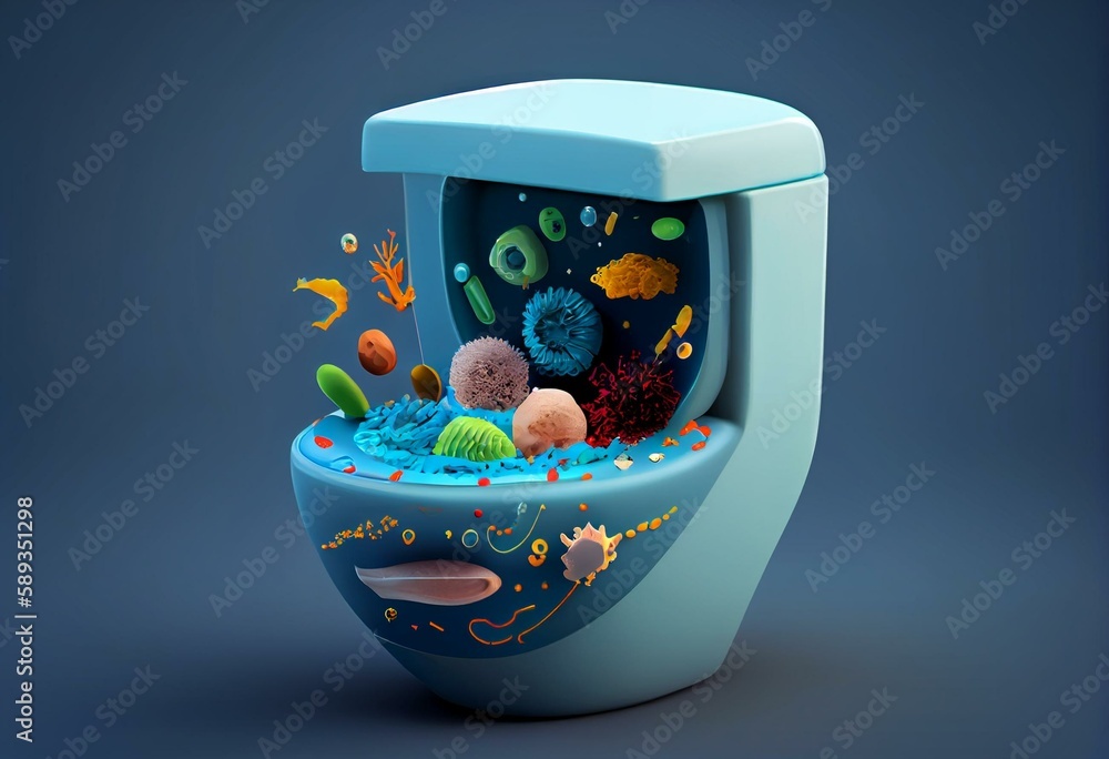 Toilet bowl with different types of bacteria, microbe and virus. Toilet