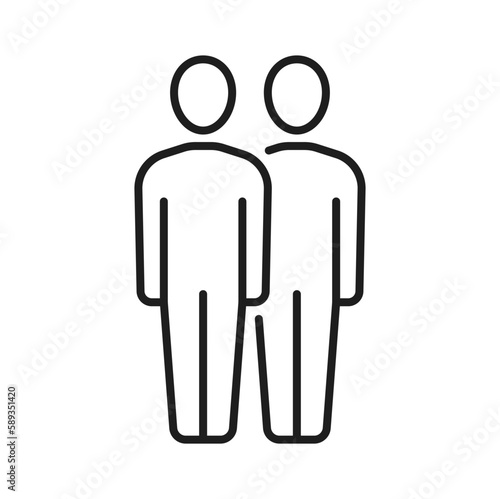 Two people silhouette, team group outline icon. Vector two businessman working together, partnership and cooperation, family together