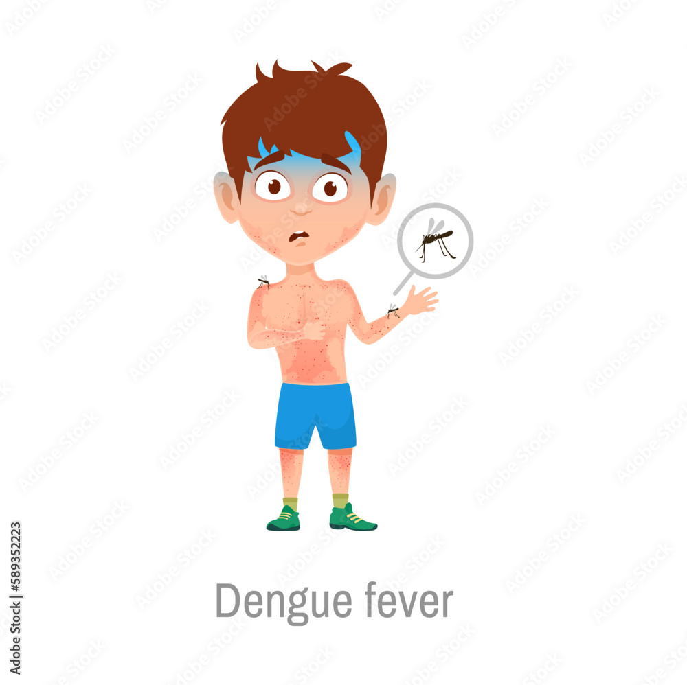 Stockvector Child with dengue fever disease. Isolated vector sick