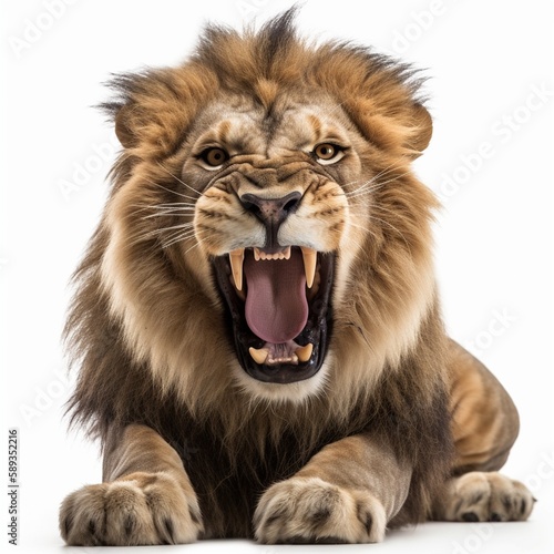 Portrait of a lion on a white background