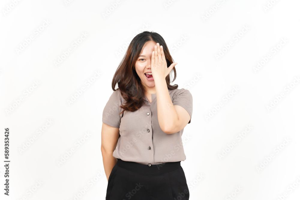 Covering Half Face Of Beautiful Asian Woman Isolated On White Background Covering Half Face Of Beautiful Asian Woman Isolated On White Background