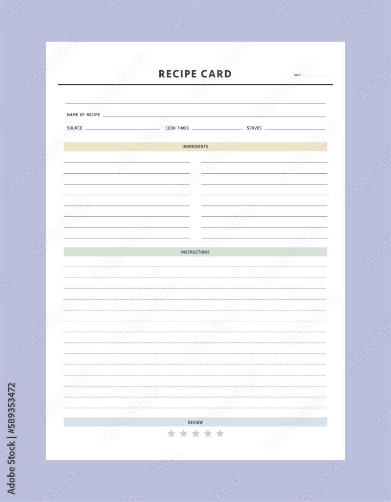 Recipe card. Business organizer page. Paper sheet. Realistic vector illustration. Recipe card. Business organizer page. Paper sheet. Realistic vector illustration.
