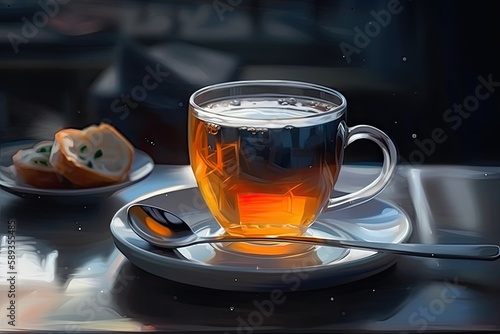 English breakfast tea illustration, acrylic painting style. Generative AI photo