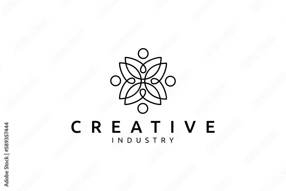 people unity logo with line art design style