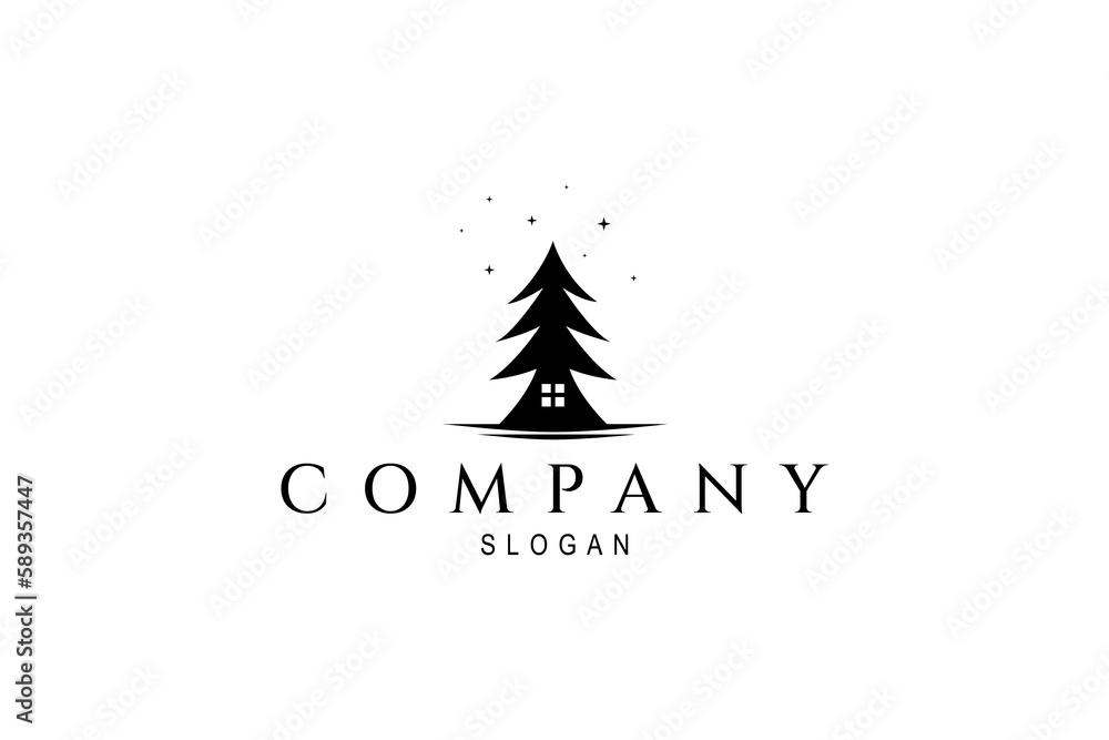 pine house logo concept with flat design style pine house logo concept with flat design style