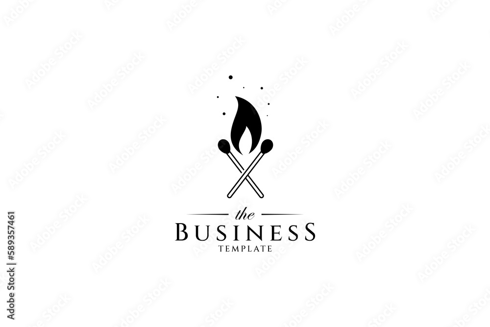 Fototapeta premium cross matchstick logo with burning fire and stars decoration