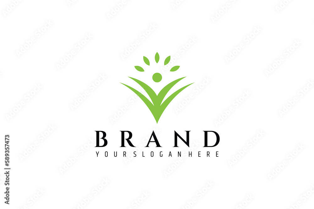 people with leaf logo in green color for health and care template