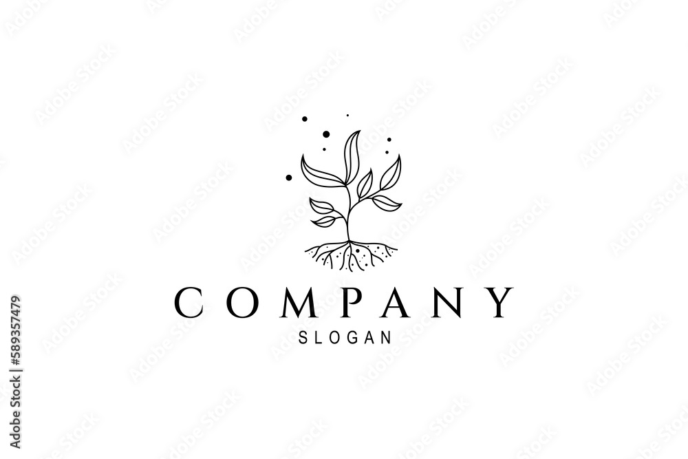 plant root logo with line art design style