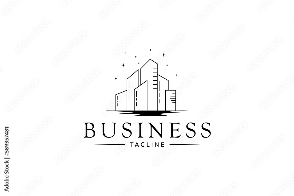 Fototapeta premium metropolitan building city skyline logo with line art design style