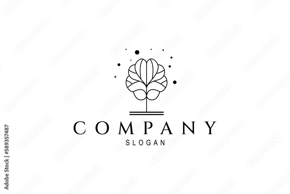 brain tree creative logo design concept with one line design style brain tree creative logo design concept with one line design style