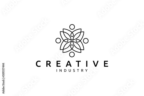people unity logo with line art design style