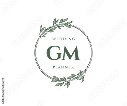 GM Initials letter Wedding monogram logos collection, hand drawn modern minimalistic and floral templates for Invitation cards, Save the Date, elegant identity for restaurant, boutique, cafe in vector