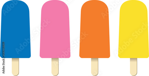 Popsicles in blue, pink, orange and yellow colors