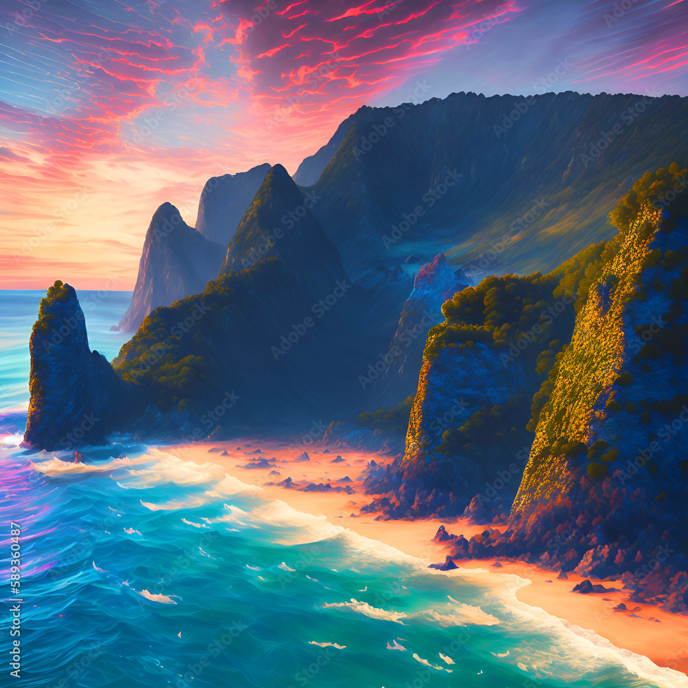 Sunset by a Beautiful Rainbow Island