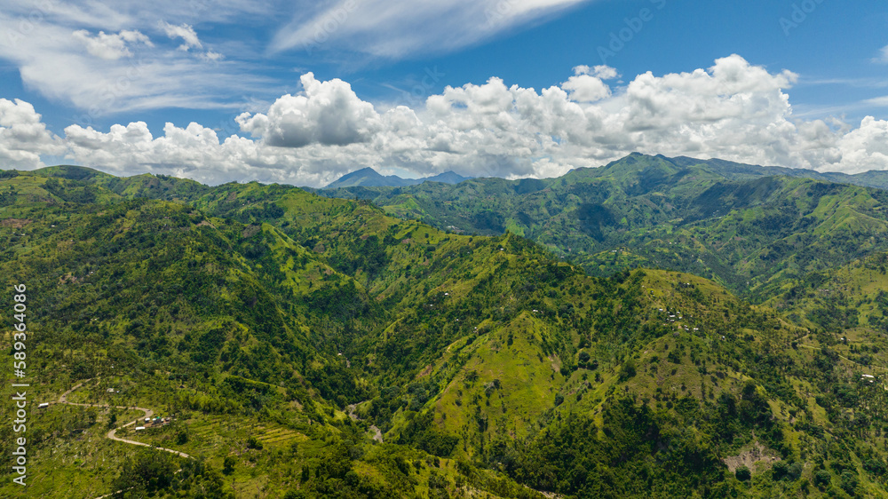 Naklejka premium Mountain range and mountain slopes with forest. Negros, Philippines