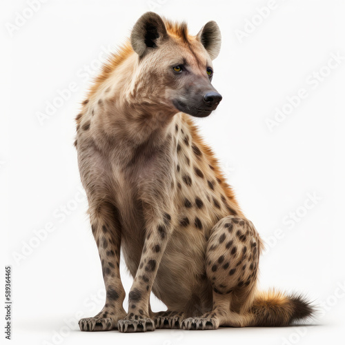 The Spotted hyena on white background. Generative AI © Postproduction