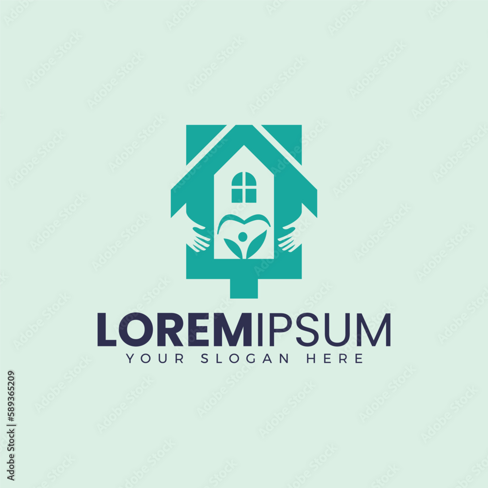 Fototapeta premium House in Safe Hands vector logo. House Care Logo Design Vector template