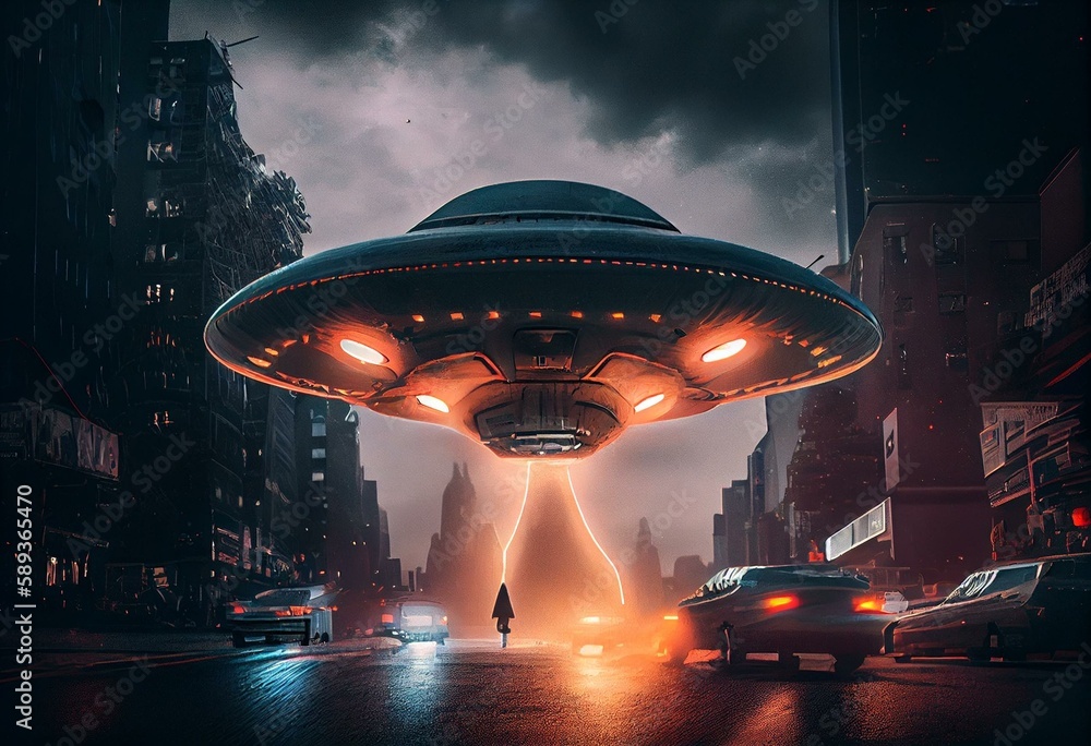 UFO, Alien Invasion, War of the Worlds, kidnapping. Ai generative
