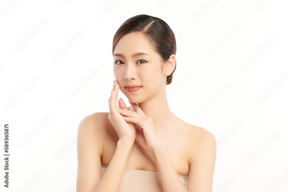 Beautiful young asian woman with clean fresh skin on white background, Face care, Facial treatment, Cosmetology, beauty and spa, Asian women portrait. Beautiful young asian woman with clean fresh skin on white background, Face care, Facial treatment, Cosmetology, beauty and spa, Asian women portrait.