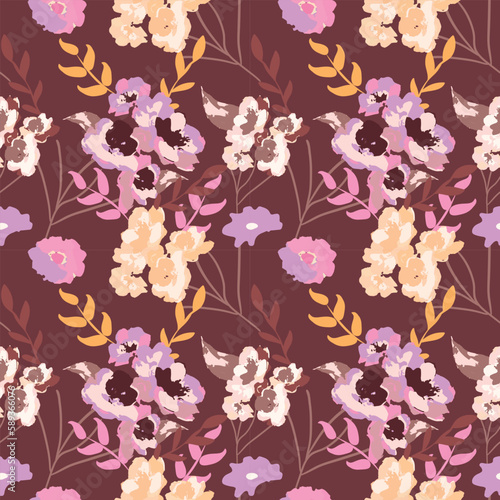 Seamless watercolor romantic floral pattern on a dark. Vector format. Roses in the garden	