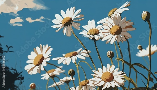 Daisies under a cloudless sky Generative AI photo