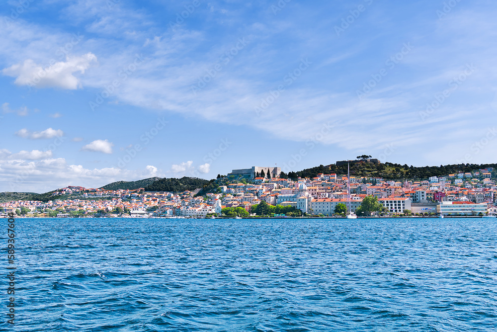 Sibenik, Croatia. UNESCO city of Sibenik architecture and coastline, Dalmatia, Croatia. Colorful historic town.