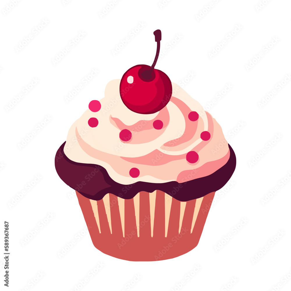 Cute cupcake illustration with gourmet cream