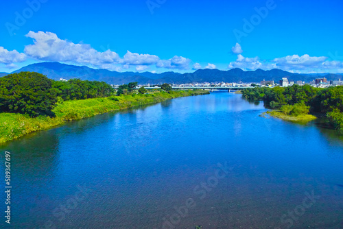 京都桂川、阪急京都線の桂川橋梁から見た北側の風景 