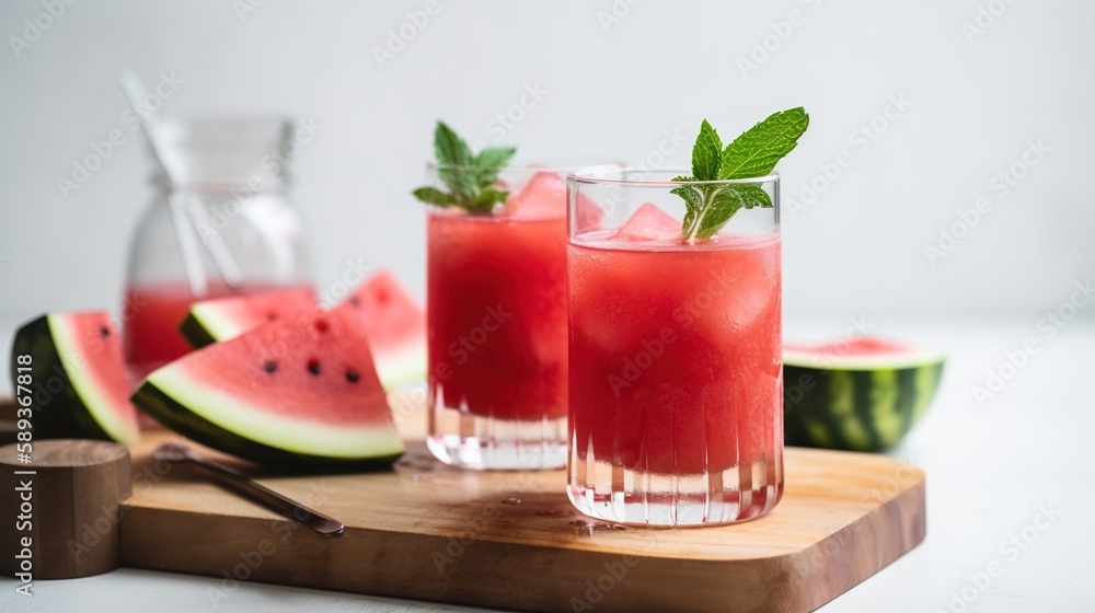 Fresh watermelon juice in glasses on the table Fresh watermelon juice in glasses on the table