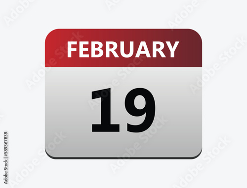 February 19th calendar icon vector. Concept of schedule. business and tasks.